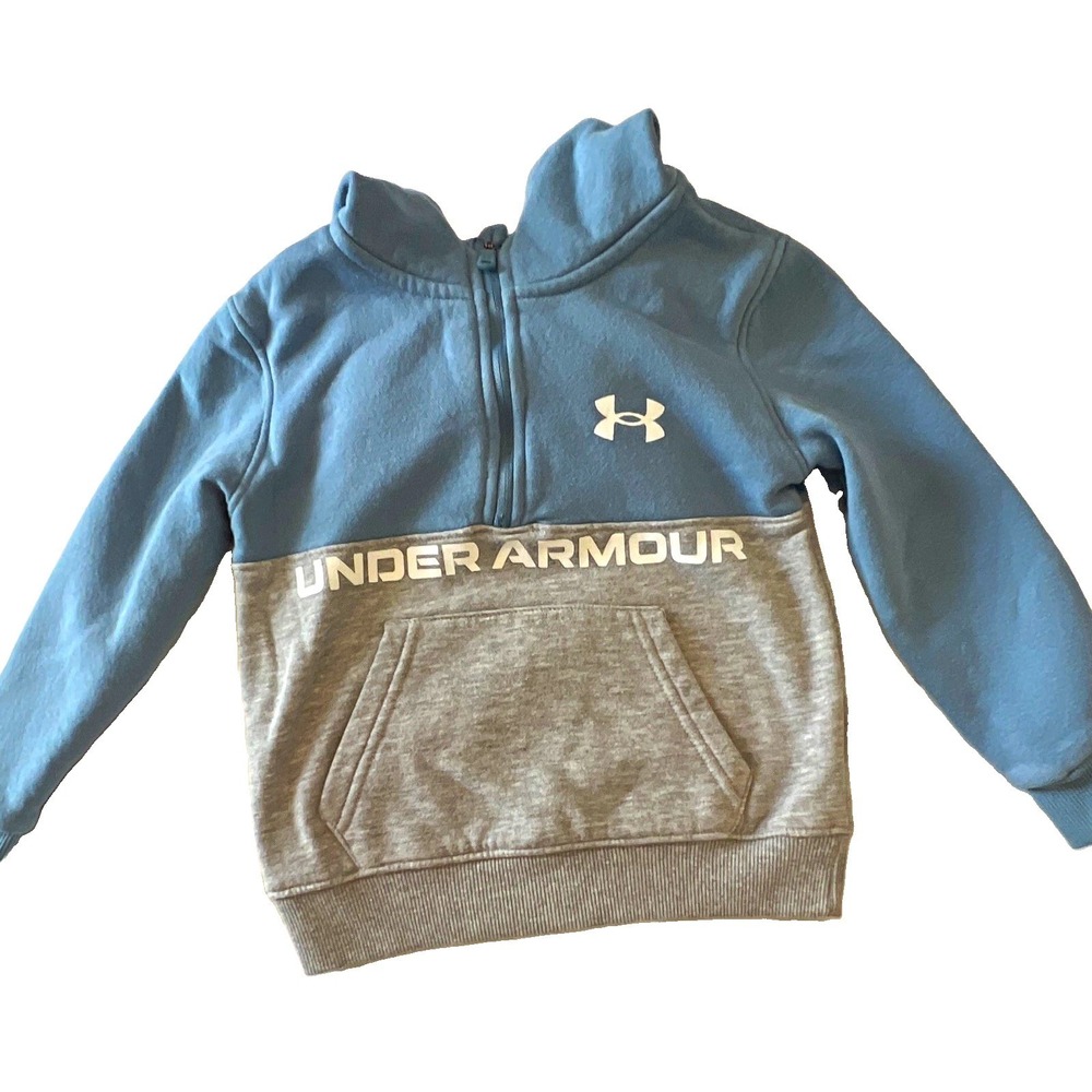 Under Armour Boys 4T Blue Gray Pullover Hoodie Long Sleeve Logo Kangaroo Pocket